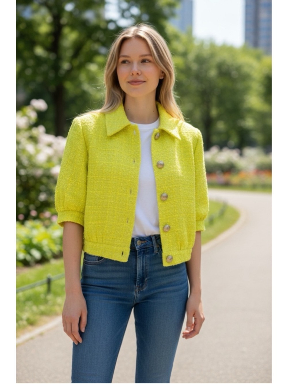 Women's L'AGENCE Lime Green Tweed Cropped Jacket Size 4 Twee Coquette Girl